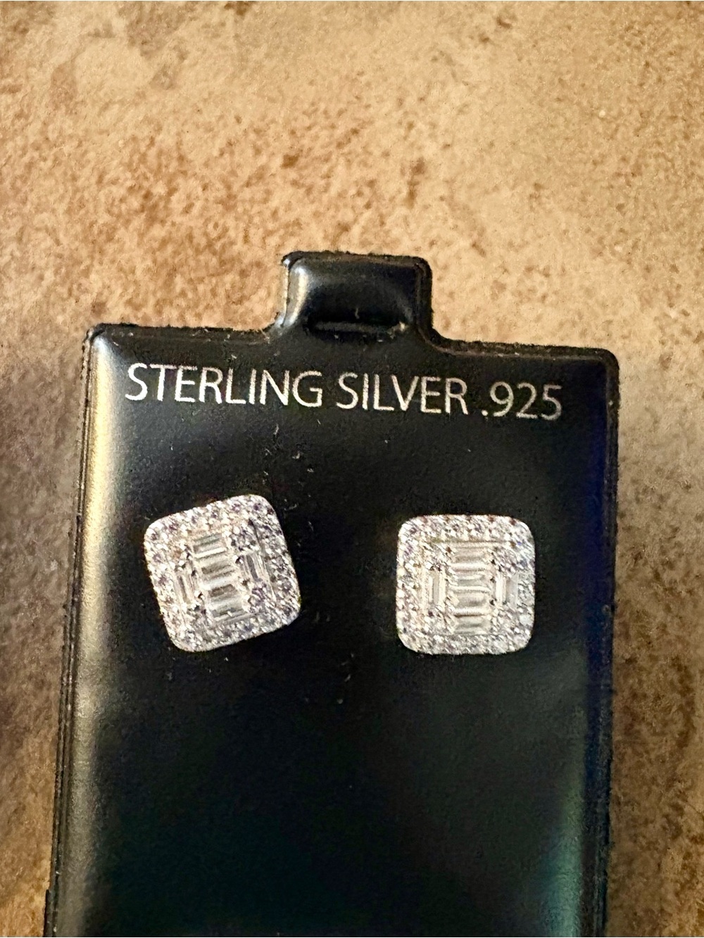 Sterling Silver .925 Square CZ Halo Stud Earrings- New